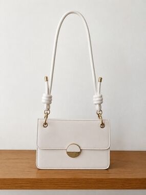 Off White Shoulder Bag with Gold-Tone Hardware & Detachable Crossbody Strap